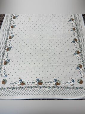 Vtg Country Goose Fabric Tablecloth 62x82” Cottage Grandmacore Geese Blue